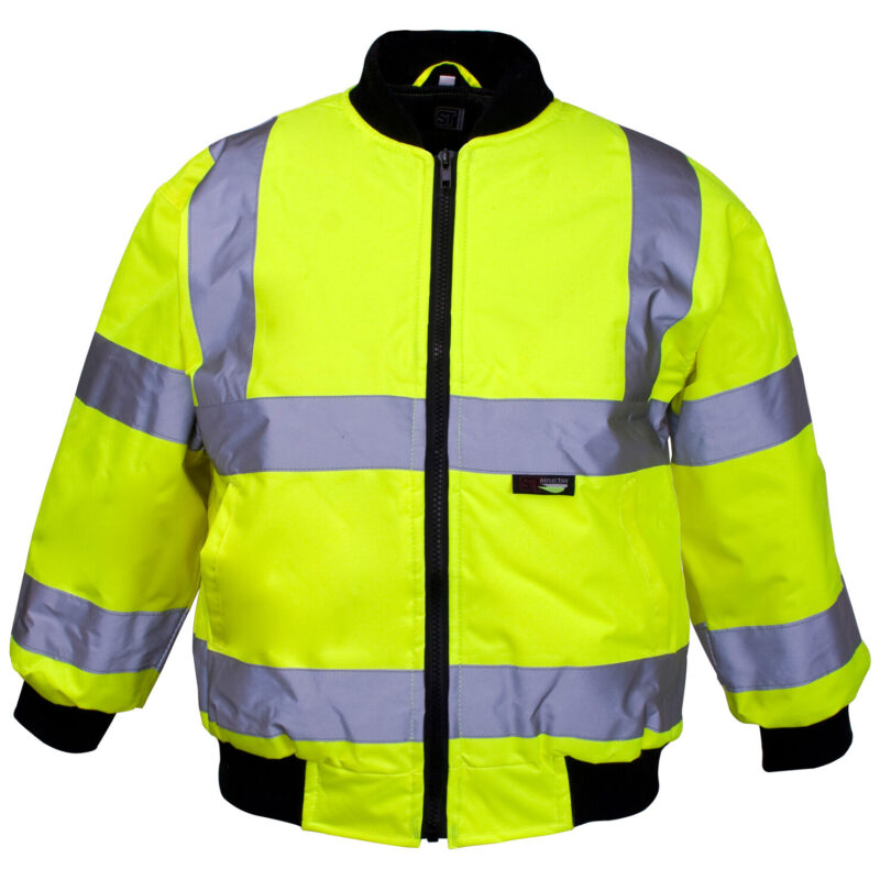 Supertouch Hi Vis Yellow Junior Bomber Jackets Black Ribbed Collar