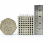 3mm x 2mm neodymium magnets comparison in size to 50p