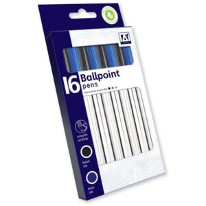 A* Stationery Blue & Black Ballpoint Pens Pack of 16