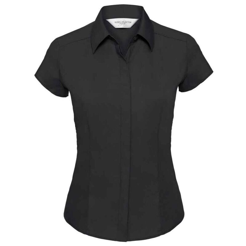 Russell Collection Ladies Cap Sleeve Fitted Poplin Shirt