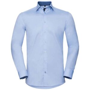 Russell Collection Long Sleeve Contrast Herringbone Shirt