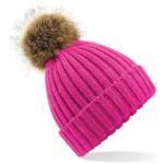 Beechfield Faux Fur Pop Pom Chunky Beanie