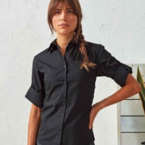 Premier Ladies Roll Sleeve Poplin Blouse