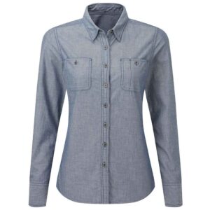 Premier Ladies Organic Fairtrade Long Sleeve Chambray Shirt