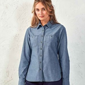 Premier Ladies Organic Fairtrade Long Sleeve Chambray Shirt