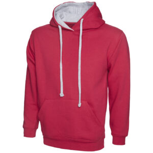 Uneek UC507 Contrast Hooded Sweatshirt - Fuchsia/Heather Grey