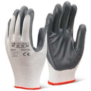 Click nitrile covered work gloves in white and grey