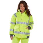 hi vis yellow bomber jacket on woman