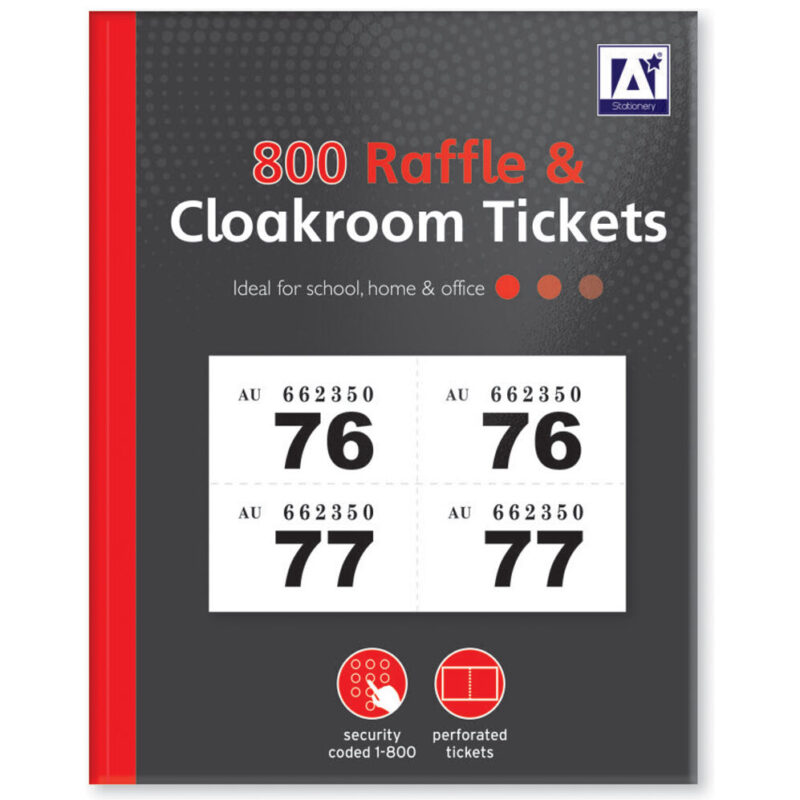 A* Stationery Raffle / Cloakroom Tickets Book 1-800