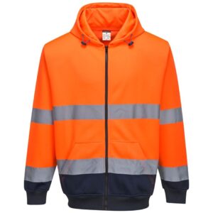 Portwest Hi-Vis Contrast Zipped Hoodie - Orange/Navy