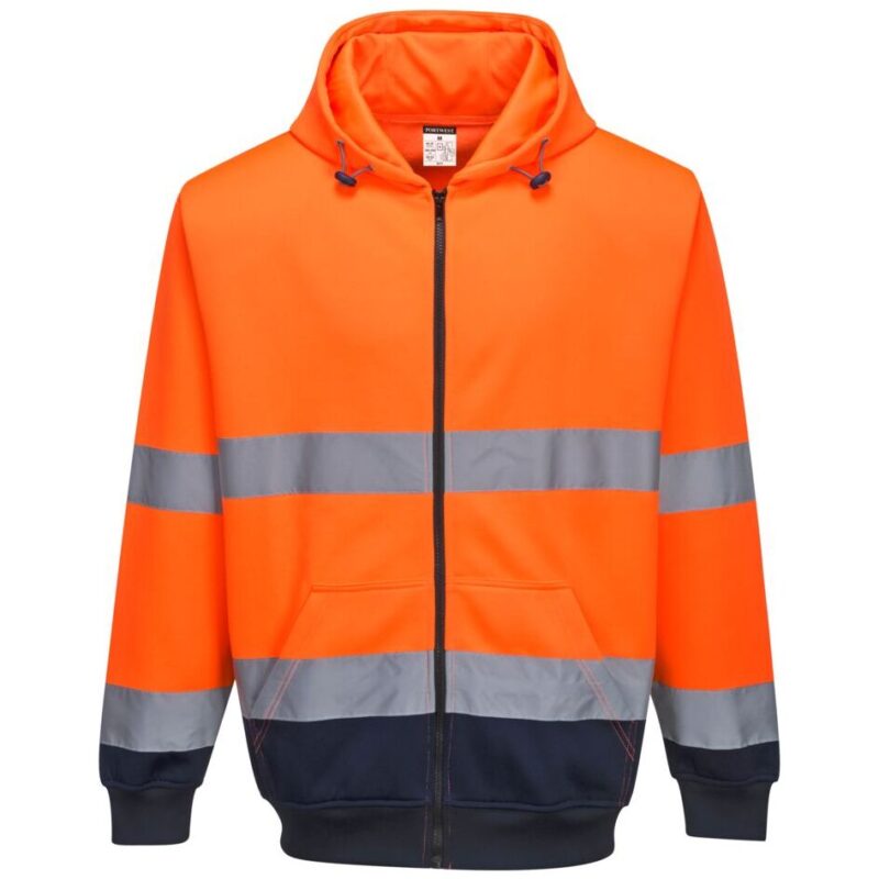 Portwest Hi-Vis Contrast Zipped Hoodie - Orange/Navy