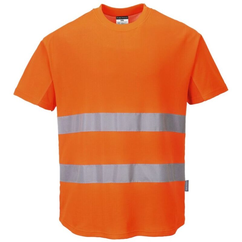 Portwest Hi-Vis Cotton Comfort Mesh Insert T-Shirt Short Sleeve - Orange