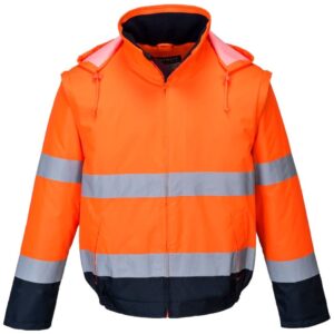 Portwest Hi-Vis 2-in-1 Contrast Essential Lite Bomber Jacket - Orange/Navy