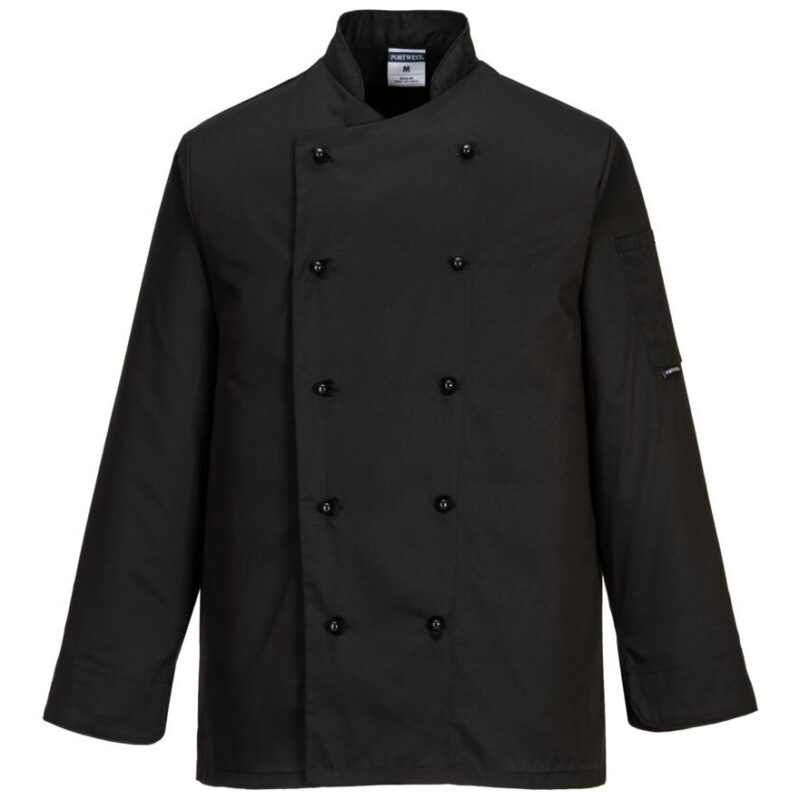 Portwest Somerset Chefs Jacket Long Sleeve - Black