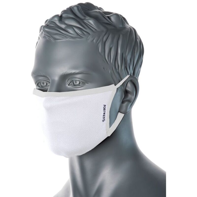 Portwest 3-Ply Anti-Microbial Fabric Face Mask White CV33