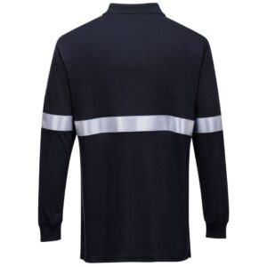 Portwest Flame Resistant Anti-Static Long Sleeve Polo Shirt with Reflective Tape