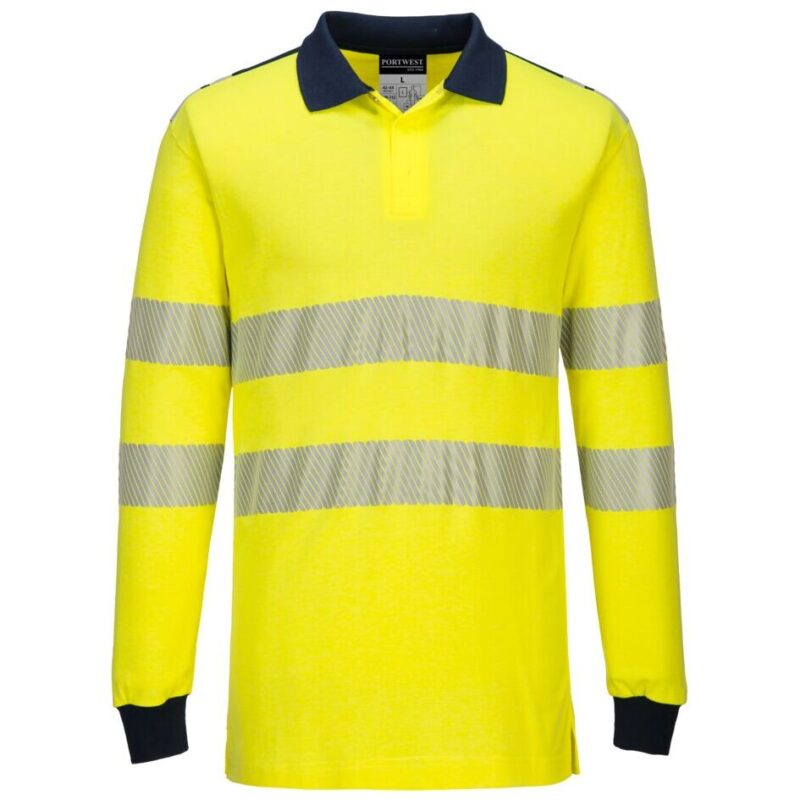 Portwest PW3 Flame Resistant Hi-Vis Polo Shirt - Yellow/Navy