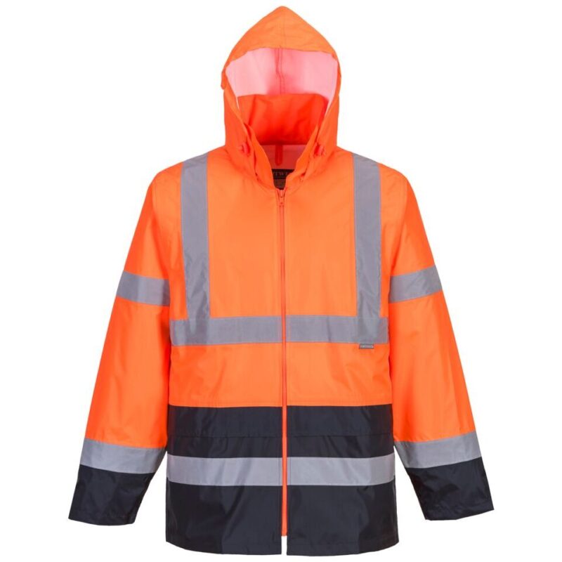 Portwest Hi-Vis Contrast Classic Rain Jacket - Orange/Navy