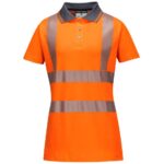 Portwest Hi-Vis Women's Cotton Comfort Pro Polo Shirt Short Sleeve - Orange/Grey