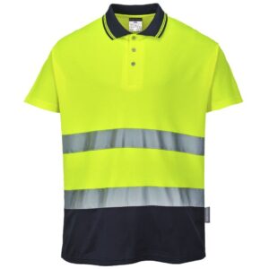 Portwest Hi-Vis Cotton Comfort Contrast Polo Shirt Short Sleeve - Yellow/Navy