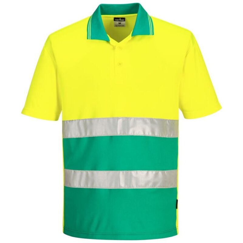 Portwest Hi-Vis Lightweight Contrast Polo Shirt Short Sleeve - Yellow/Teal