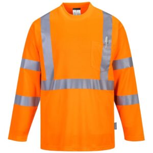 Portwest Hi-Vis Long Sleeve Pocket T-Shirt Orange S191