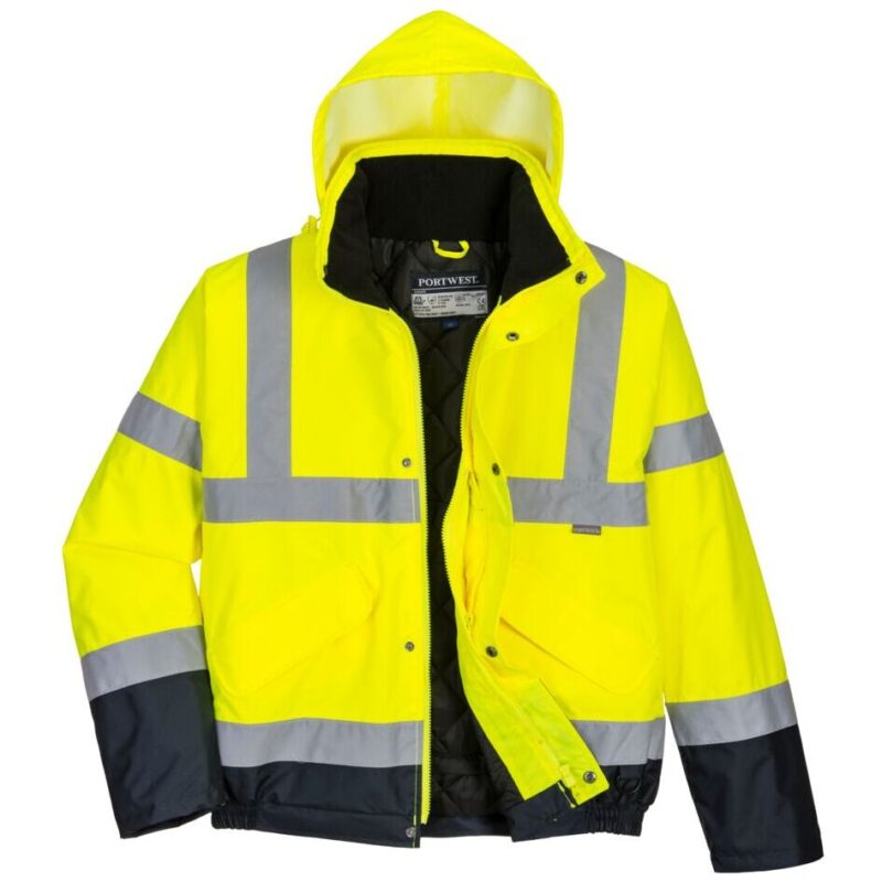 Portwest Hi-Vis Contrast Winter Bomber Jacket - Yellow/Navy