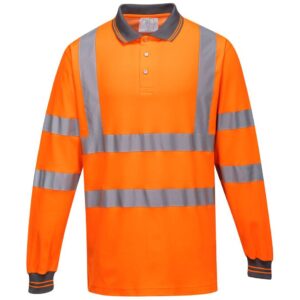 Portwest Hi-Vis Cotton Comfort Polo Shirt Long Sleeve - Orange