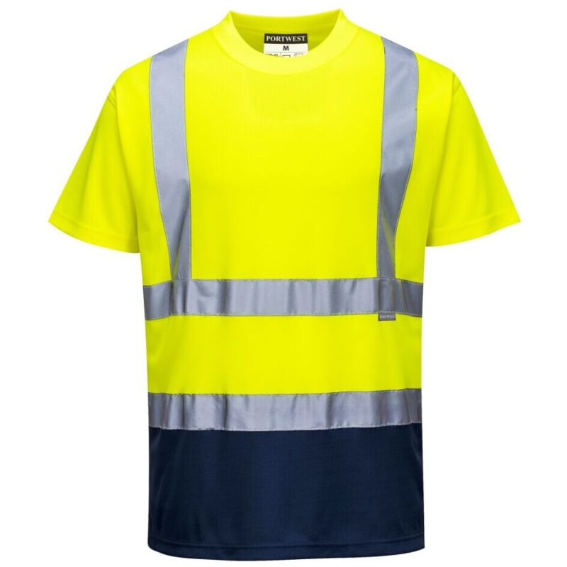 Portwest Hi-Vis Contrast T-Shirt Short Sleeve - Yellow/Navy