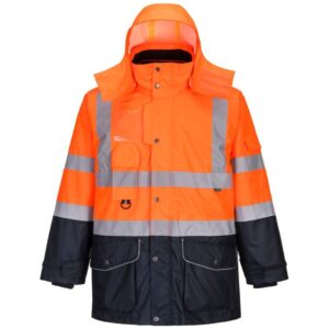 Portwest Hi-Vis Breathable 7-in-1 Contrast Traffic Jacket - Orange/Navy