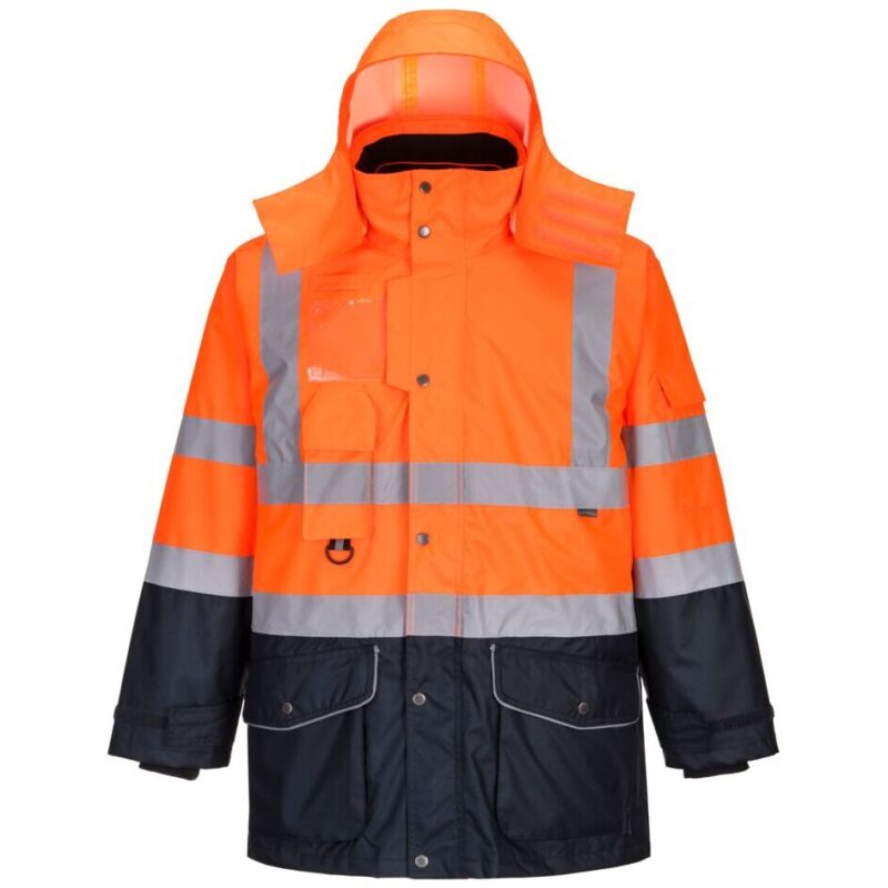 Portwest Hi-Vis Breathable 7-in-1 Contrast Traffic Jacket - Orange/Navy