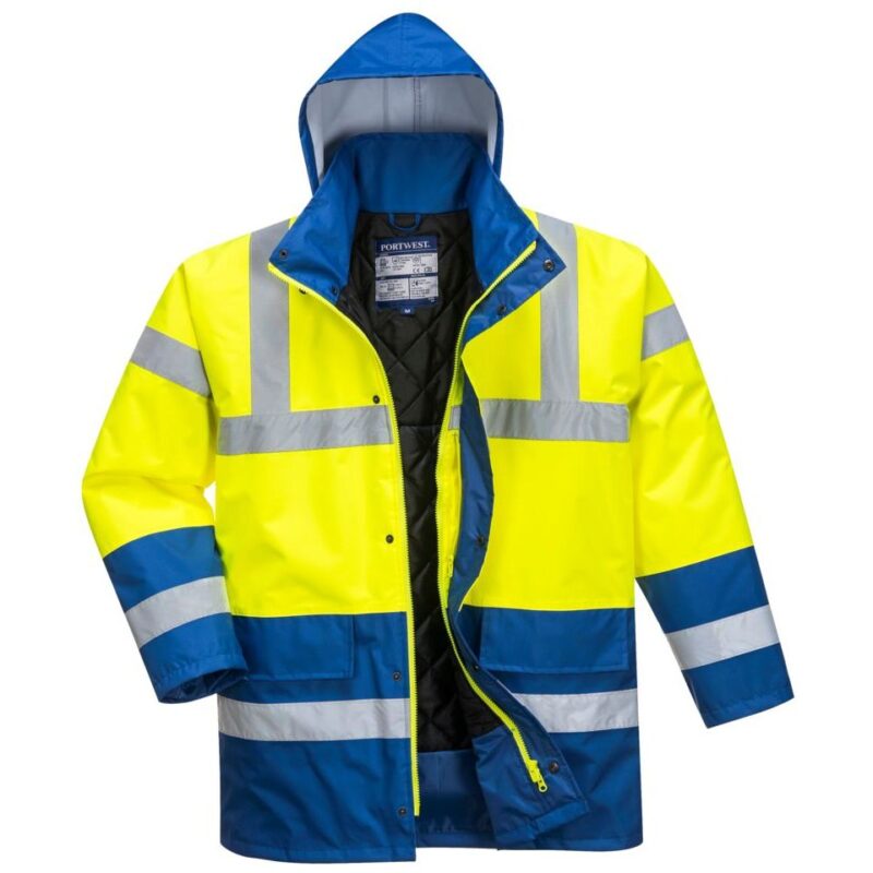 Portwest Hi-Vis Contrast Winter Traffic Jacket - Yellow/Royal