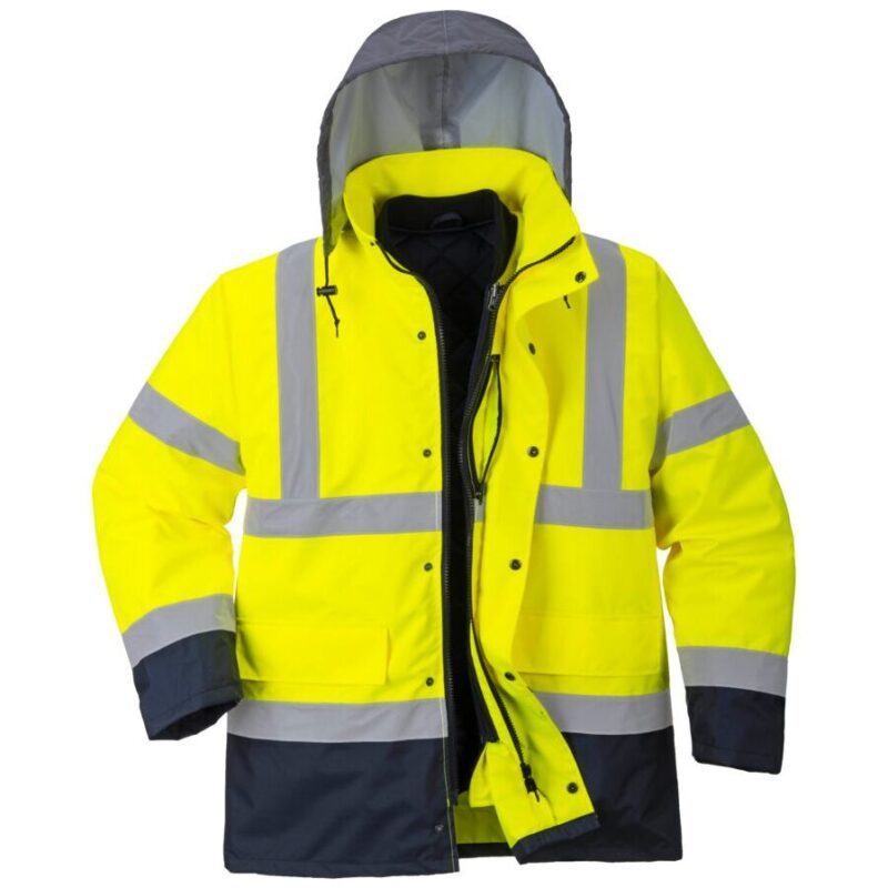 Portwest Hi-Vis 4-in-1 Contrast Traffic Jacket - Yellow/Navy