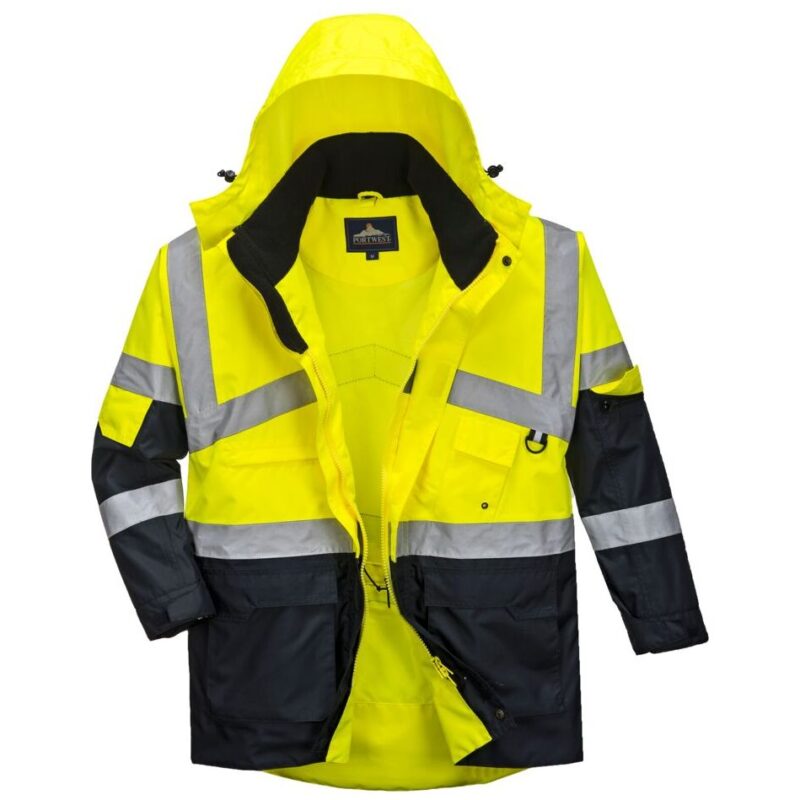 Portwest Hi-Vis Breathable Contrast Rain Jacket - Yellow/Navy