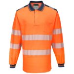 Portwest PW3 Hi-Vis Cotton Comfort Polo Shirt Long Sleeve - Orange/Navy