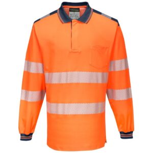 Portwest PW3 Hi-Vis Cotton Comfort Polo Shirt Long Sleeve - Orange/Navy