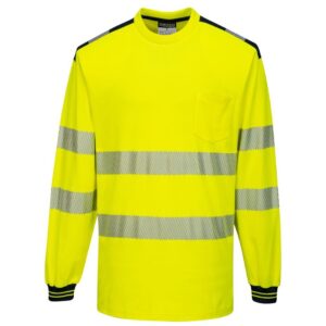 Portwest PW3 Hi-Vis Cotton Comfort T-Shirt Long Sleeve - Yellow/Black