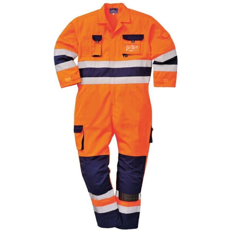 Portwest Nantes Hi-Vis Contrast Work Coverall - Orange/Navy