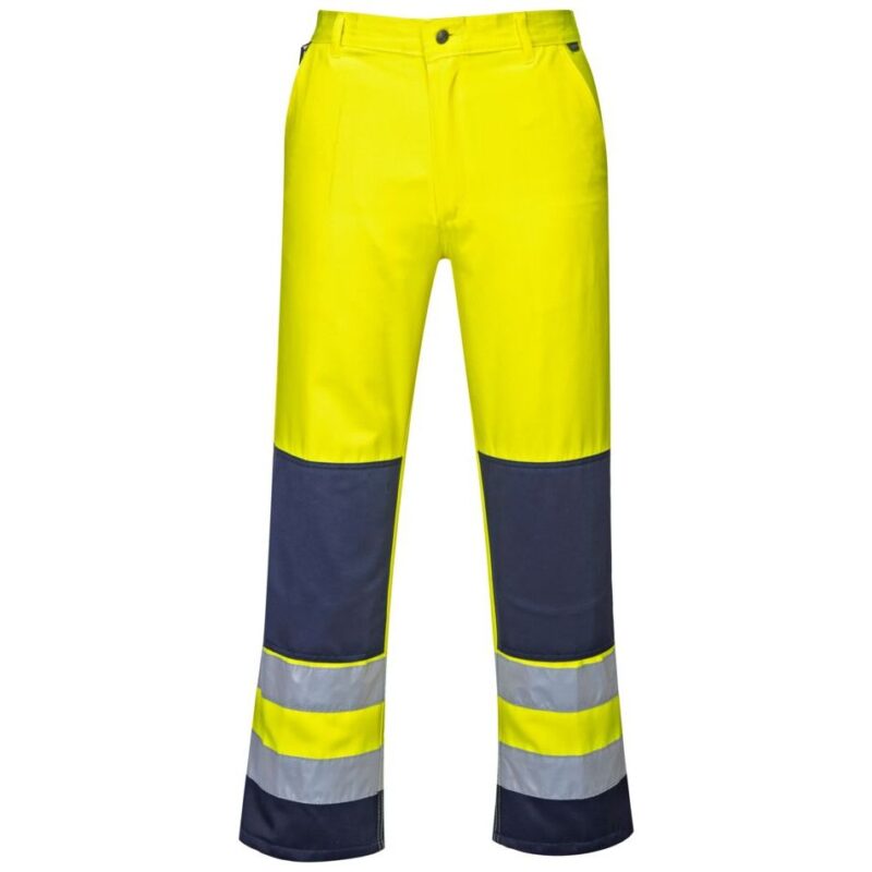 Portwest Seville Hi-Vis Contrast Work Trousers - Yellow/Navy