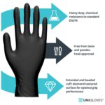 Unigloves PRO.TECT Black HD – Diamond Grip – Heavy Duty Disposable Nitrile Gloves – Powder Free